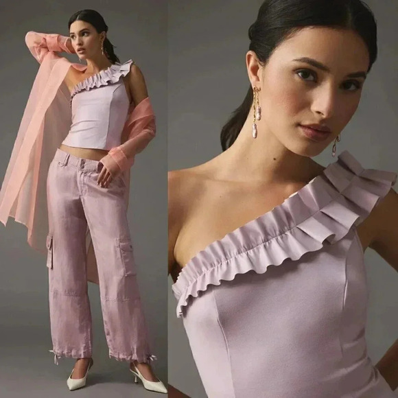 Anthropologie Sunday in Brooklyn One-Shoulder Ruffled Faux Leather Top Small - Picture 10 of 10